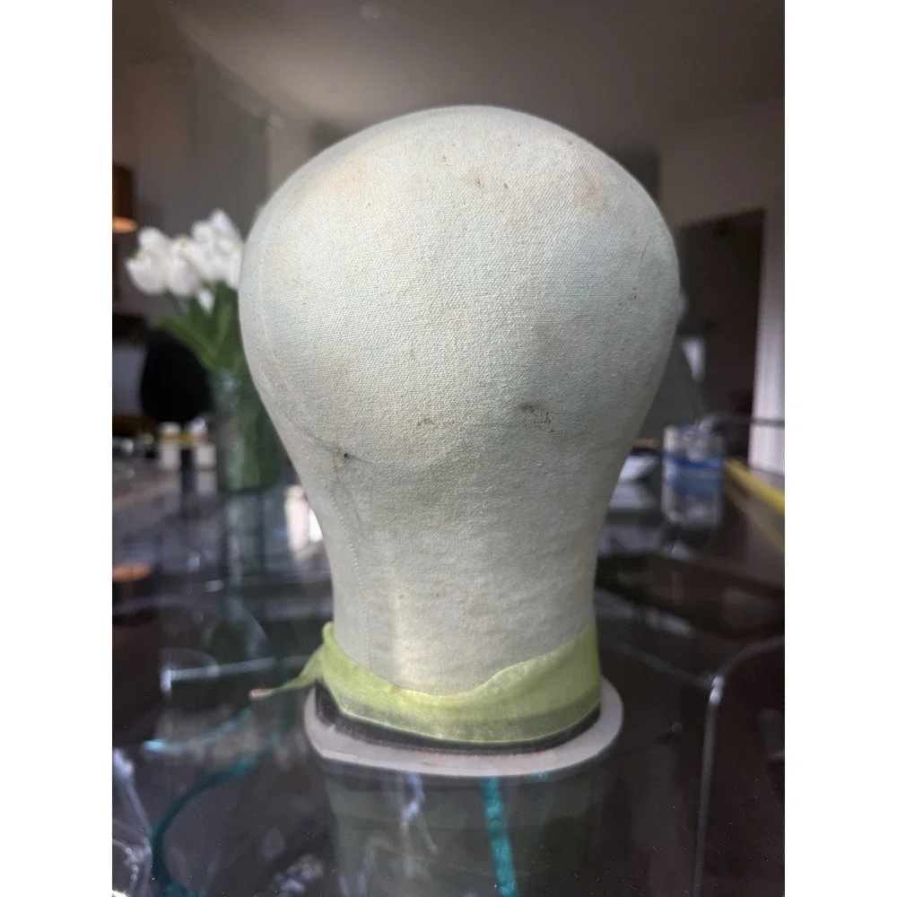 Vintage Hat Block Head Form Mannequin Size 22 Canvas Fabric Wig Making Millinery